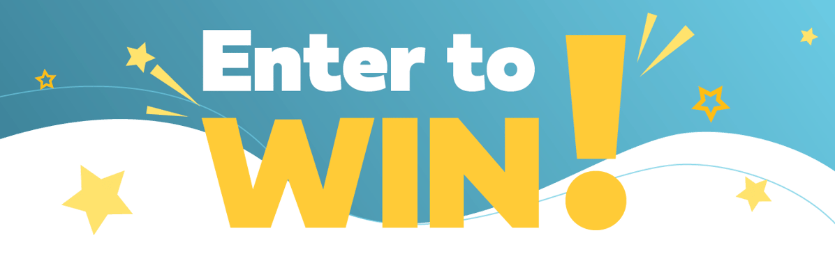Blue gradient background with sparks and stars around the phrase enter to win