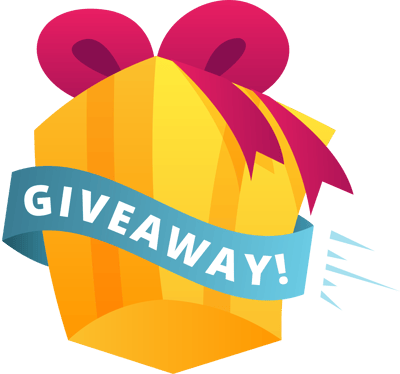 Present with ribbon across that reads giveaway