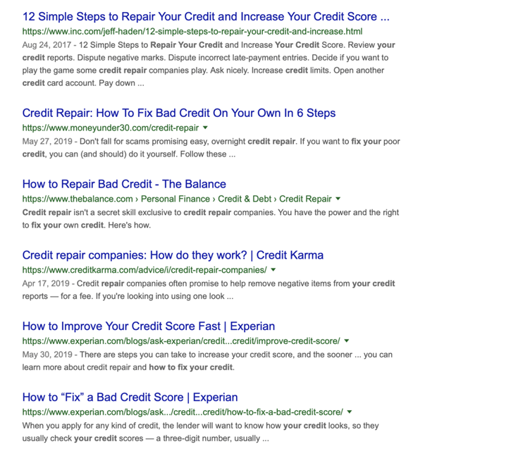 repair your credit SERP