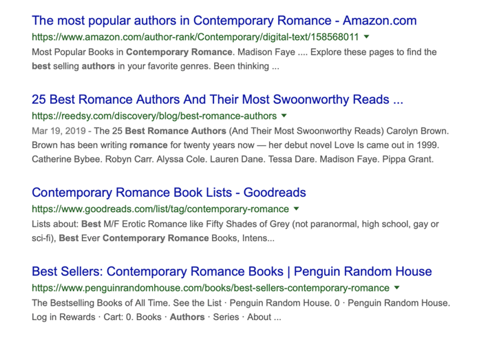 romance author SERP