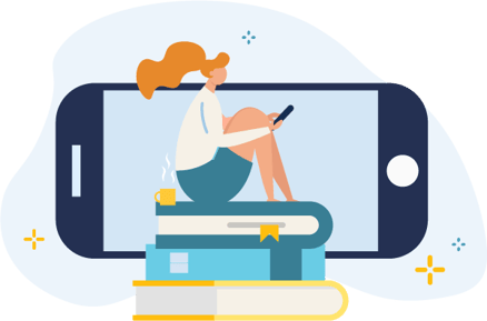 Person looking for books on Facebook