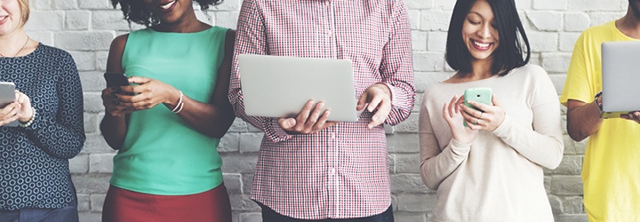 group of people using social media on various devices