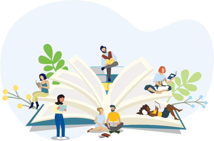 group of people reading books