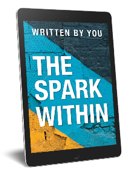 The cover of a book titled The Spark Within on a tablet.