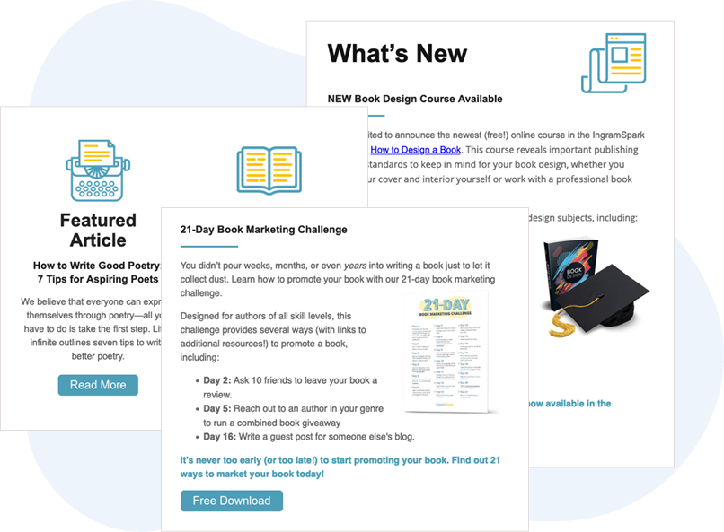 3 overlapping screenshots of self-publishing tips from IngramSpark.